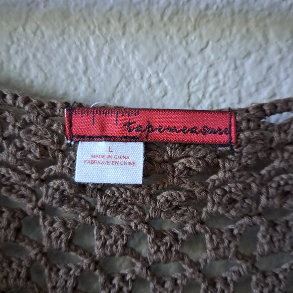 💙Tape Measure Vintage Bohemian Brown Sleeveless Crochet Dress Size Large - Picture 7 of 8